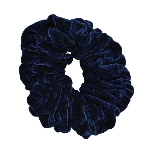 Motique Accessories navy blue scrunchie front view showing plush texture and secure hold