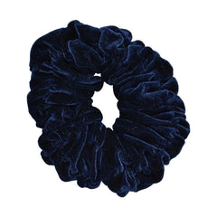 Motique Accessories navy blue scrunchie front view showing plush texture and secure hold