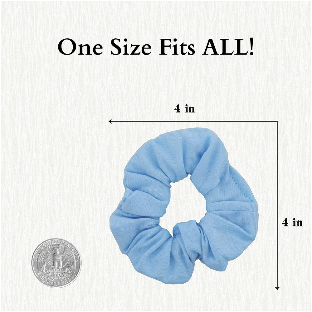 Motique Accessories scrunchie beside a hand for scale, demonstrating ideal 5 inch size and fit