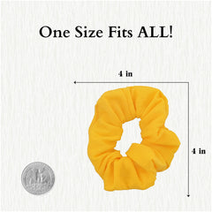 Motique Accessories scrunchie beside a hand showing size and easy-to-wrap scale