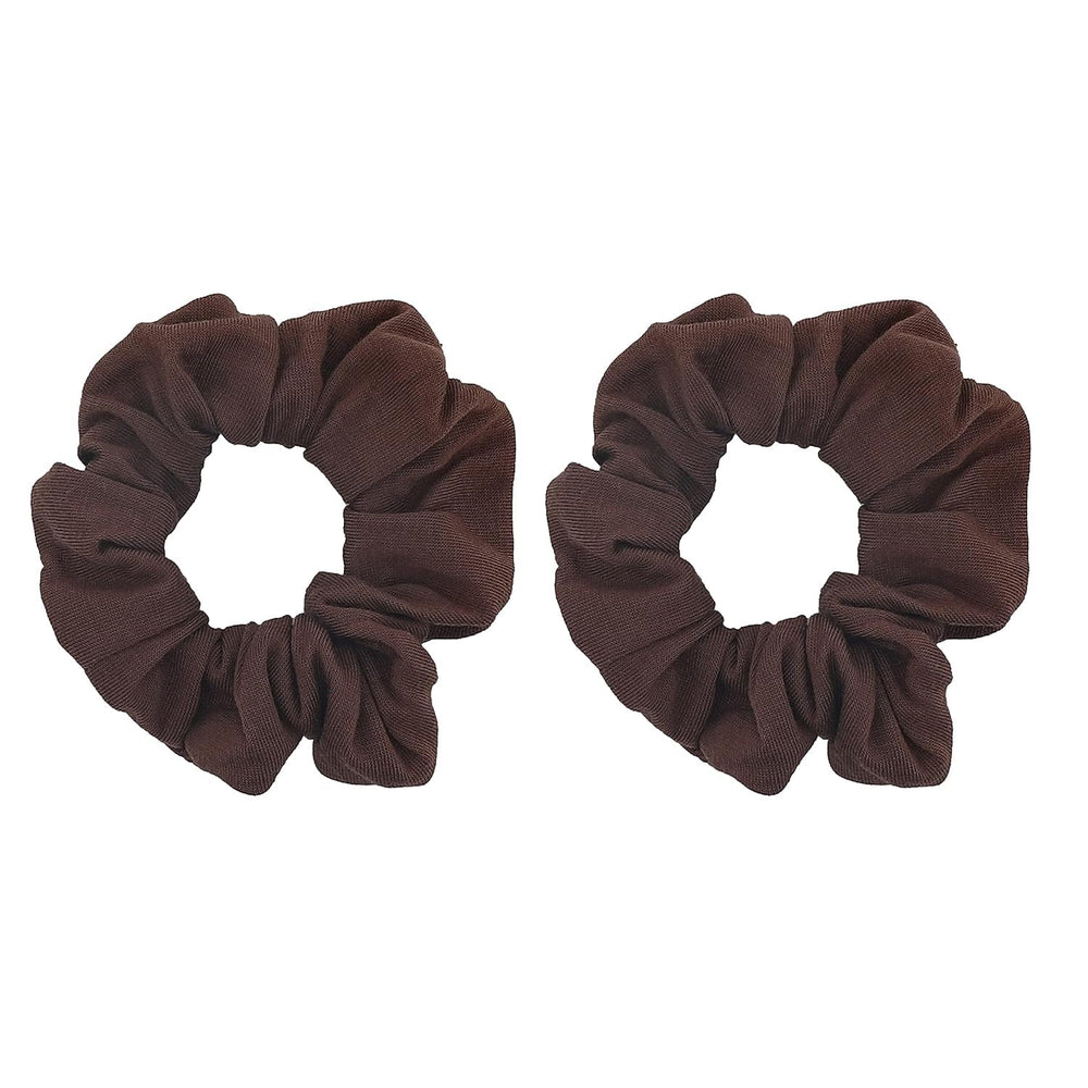 Motique Accessories front view of two brown scrunchies showing neutral style and secure hold