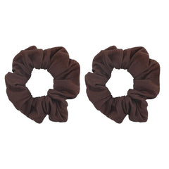 Motique Accessories front view of two brown scrunchies showing neutral style and secure hold