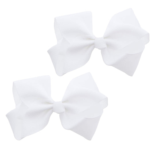 Motique Accessories white grosgrain bow front view showing neat styling benefit