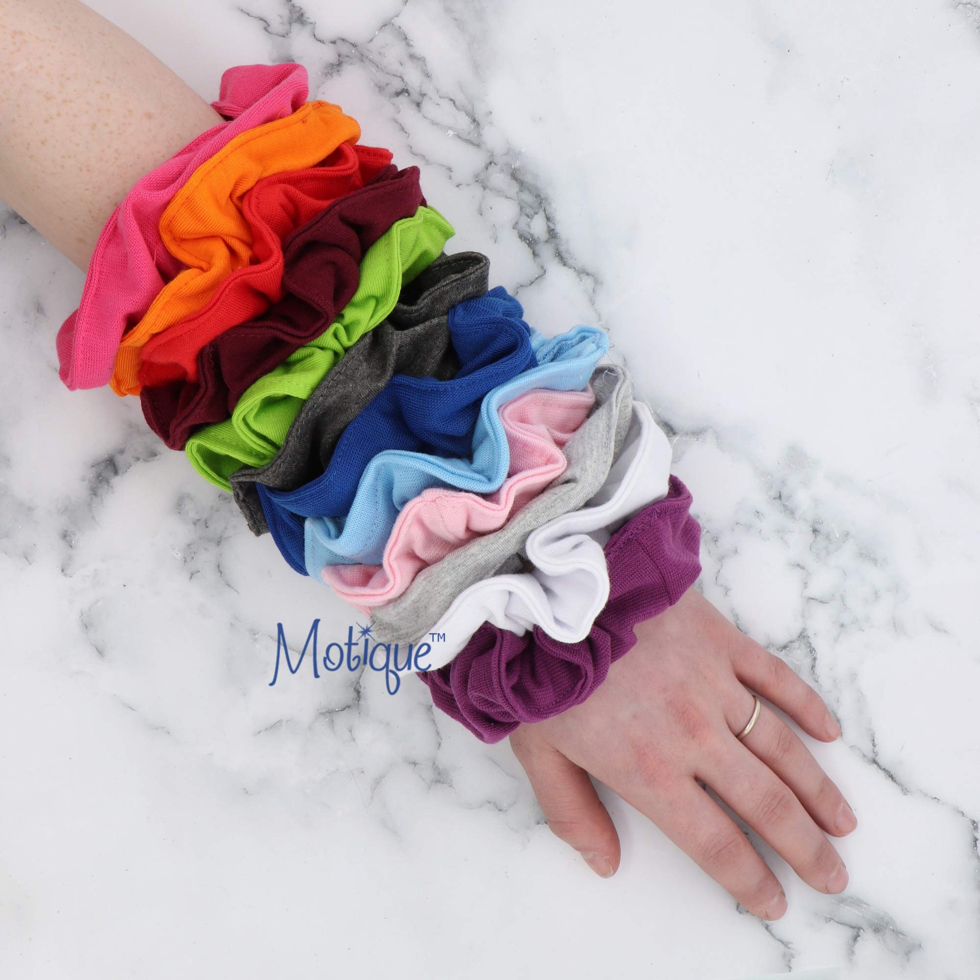 Motique Accessories scrunchie beside ruler showing 5.5 inch outer diameter for fit