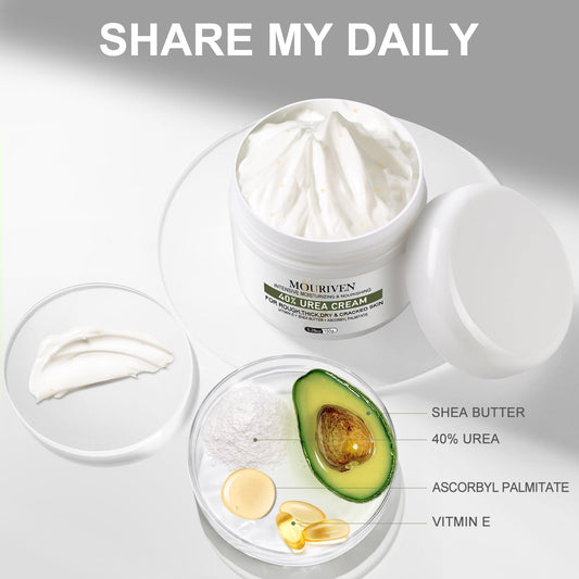 Mouriven cream texture close-up showing rich, fast-absorbing formula benefit