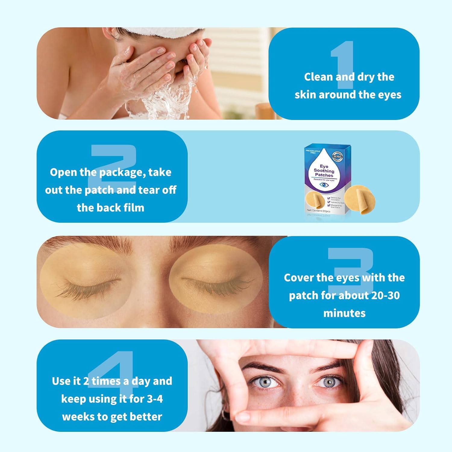 MOXJIN patch applied under eye providing cooling relief