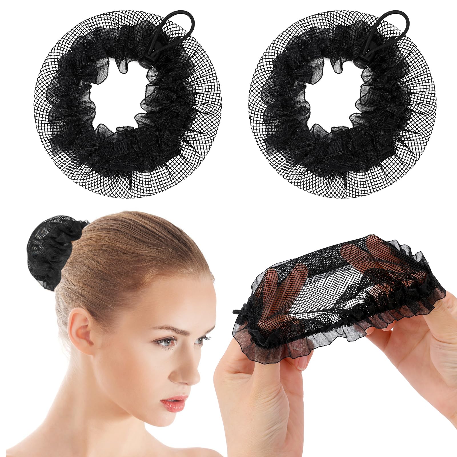 Mozeat Lens front packaging showing 12 black lace hair nets and quantity benefit