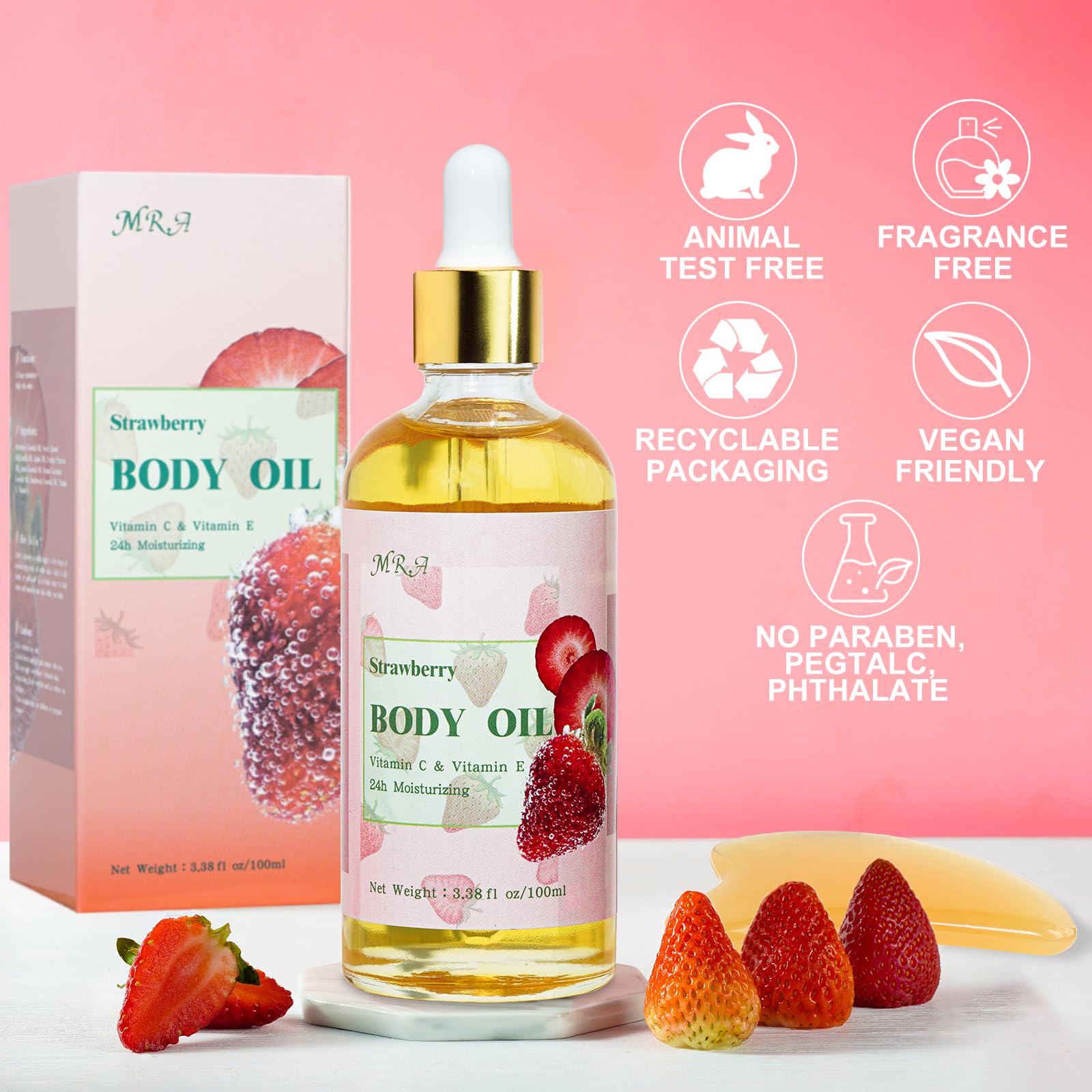 MR.A bottle near bathtub with oil being added showing nourishing bath use