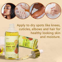 MR.A close-up of oil texture on skin with light sheen, highlights quick absorption benefit