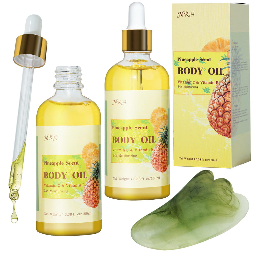 MR.A front packaging showing two pineapple oil bottles and tropical branding, promotes daily hydration