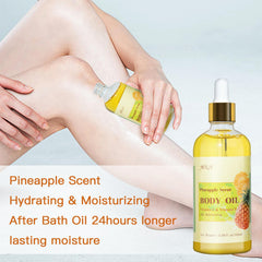 MR.A hands massaging leg with oil, illustrates nourishing hydration and massage glide