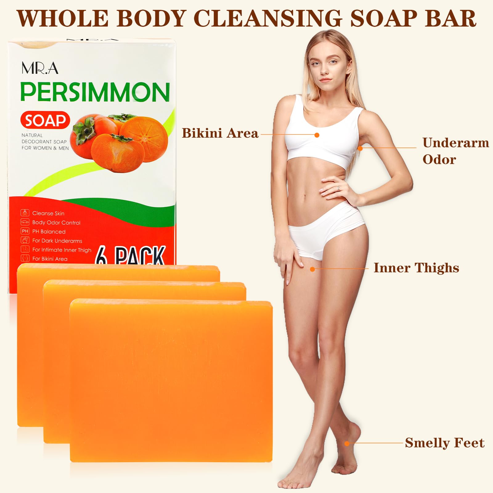 MR.A close-up of soap bar texture highlighting natural persimmon extract