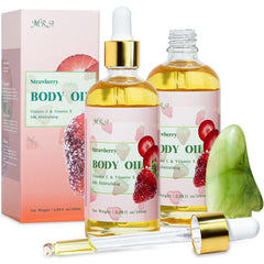 MR.A front bottle shot showing strawberry oil packaging and moisturizing benefit
