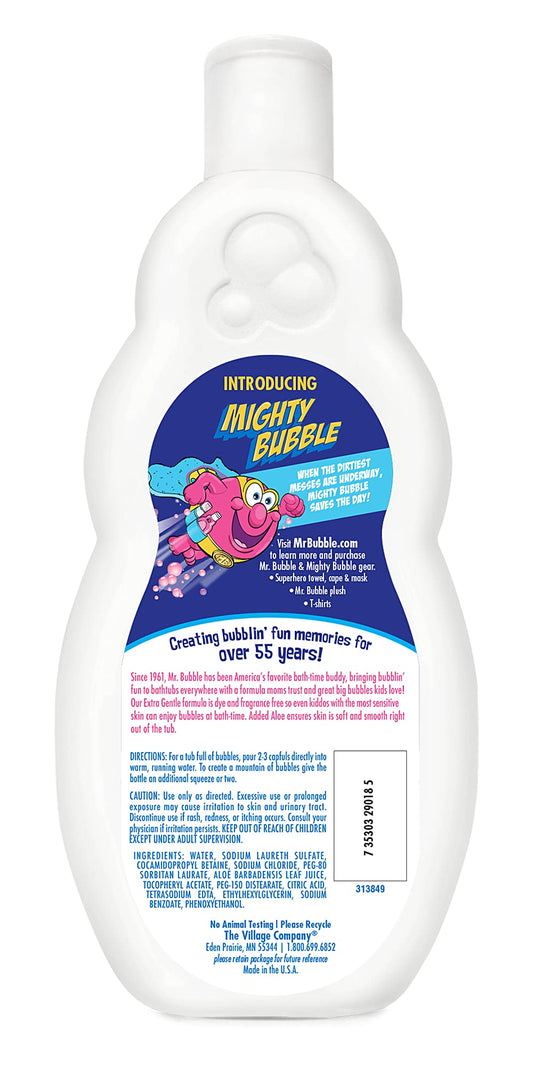 Mr. Bubble extra gentle bubbles in a bathtub creating playful, soothing foam