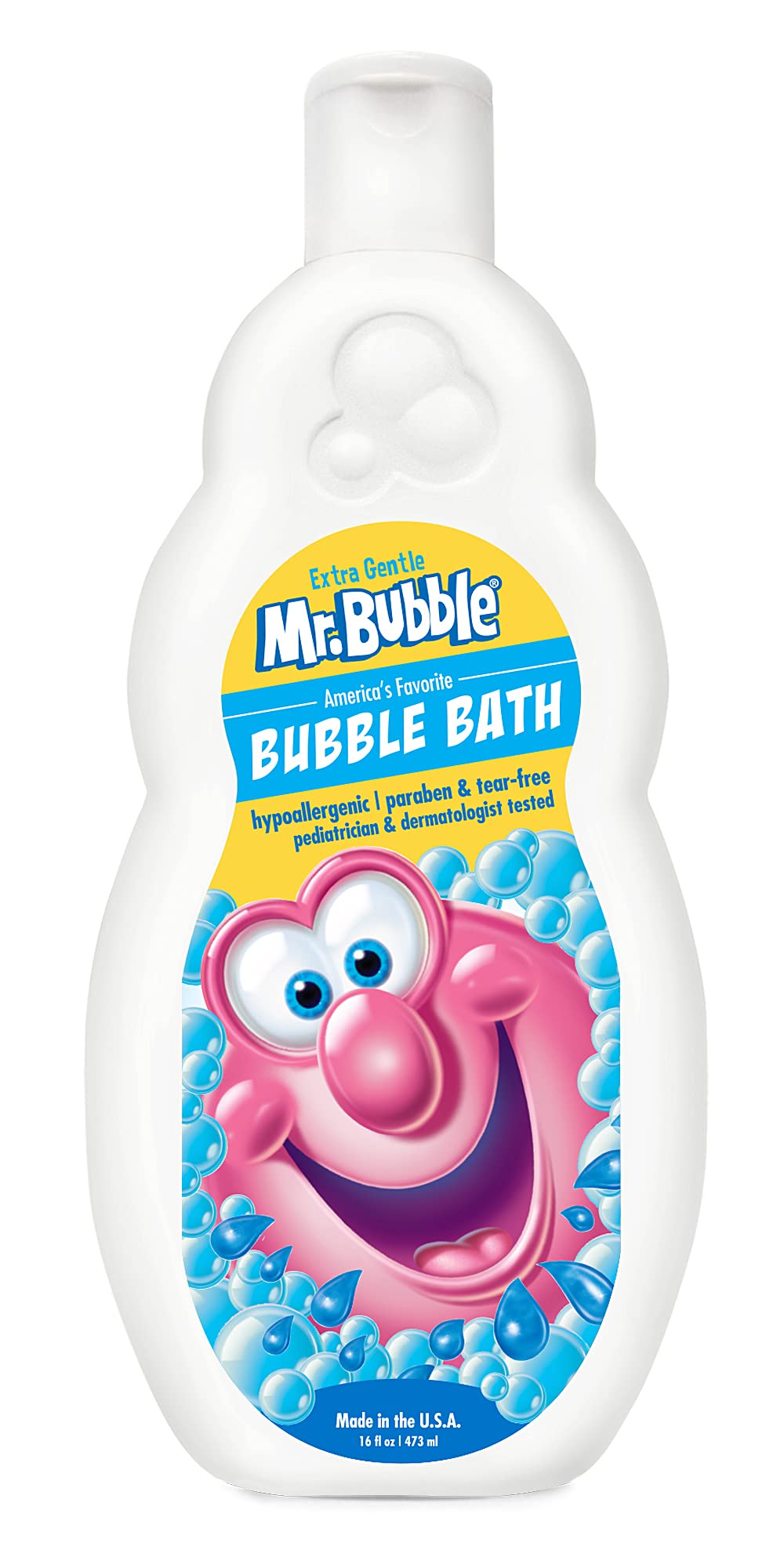 Mr. Bubble bottle front packaging showing label and gentle formula benefits