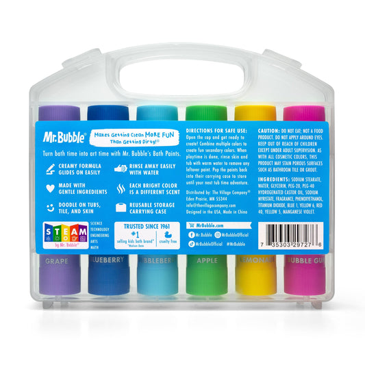 Close-up of Mr. Bubble paint sticks texture and twist tube, easy-grip for kids