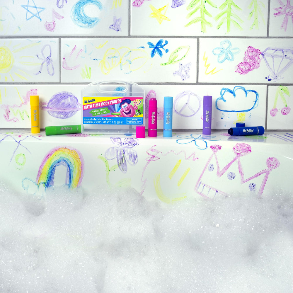 Open carrying case with Mr. Bubble sticks neatly stored, organized storage benefit