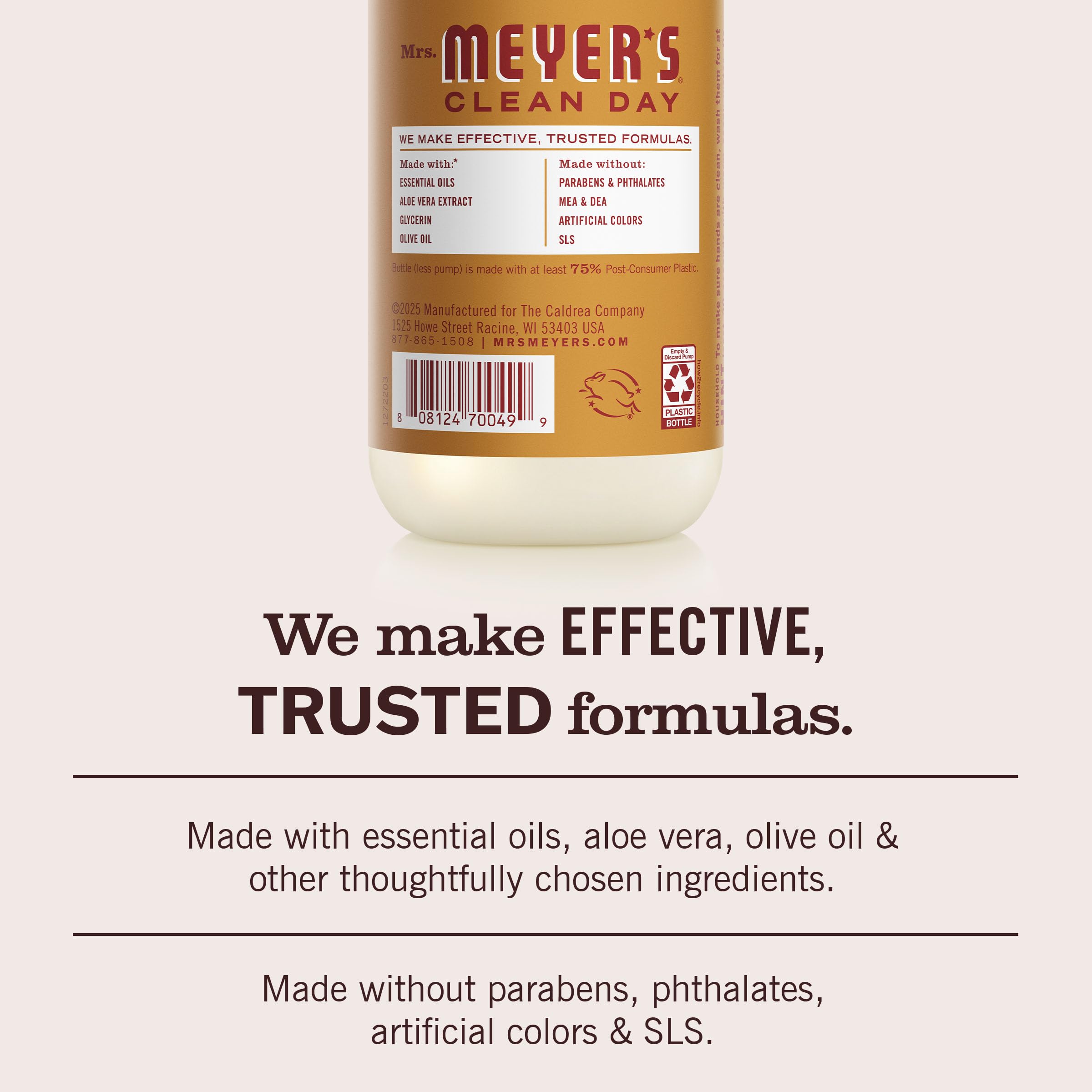 Mrs. Meyer's label close-up highlighting ingredients and clean formulation