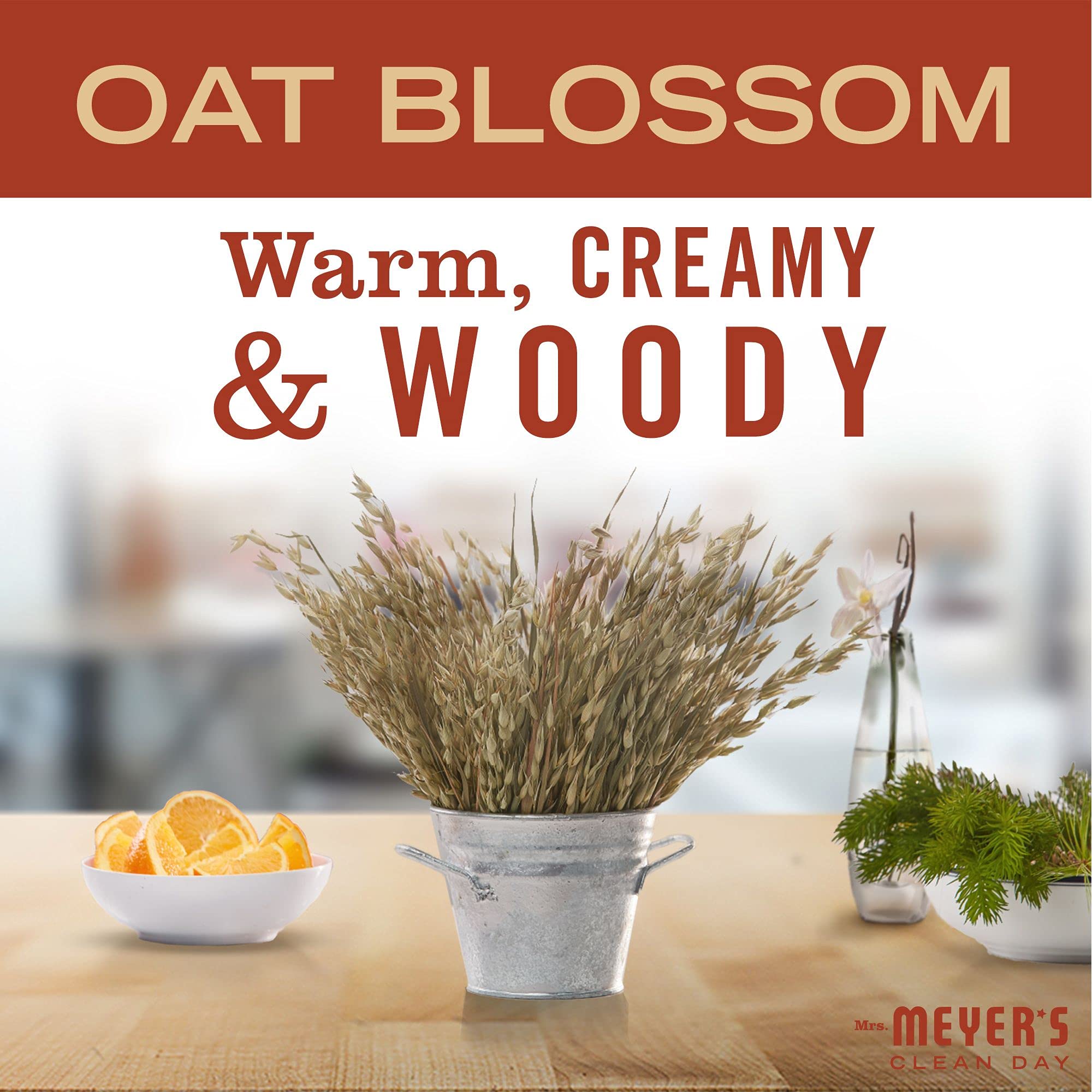 Close-up of Mrs. Meyer's ingredients label highlighting aloe vera and flaxseed oil benefits