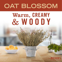 Close-up of Mrs. Meyer's ingredients label highlighting aloe vera and flaxseed oil benefits