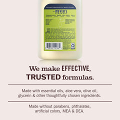 Mrs. Meyer's label detail listing plant-derived ingredients and clarity benefit
