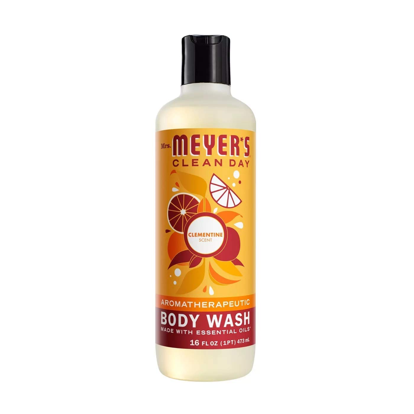 Mrs. Meyer's Clementine body wash front bottle showing label and 16 oz size for daily use