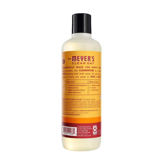 Close-up of Mrs. Meyer's pump dispensing citrus-scented gel highlighting gentle moisturizing texture