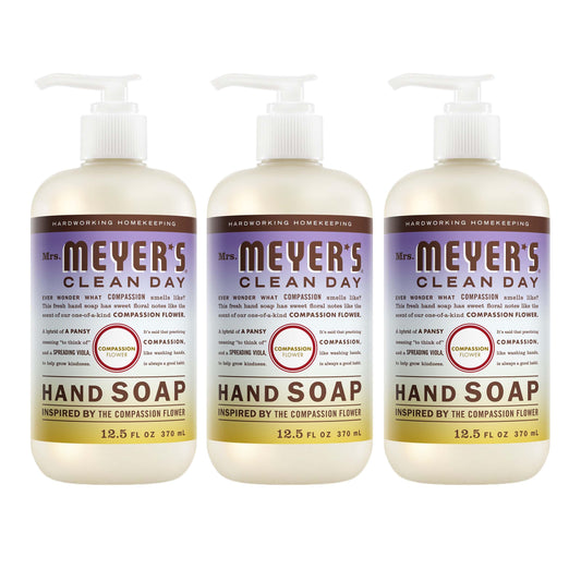 Mrs. Meyer's front packaging showing three Compassion Flower bottles and clear labeling for convenience