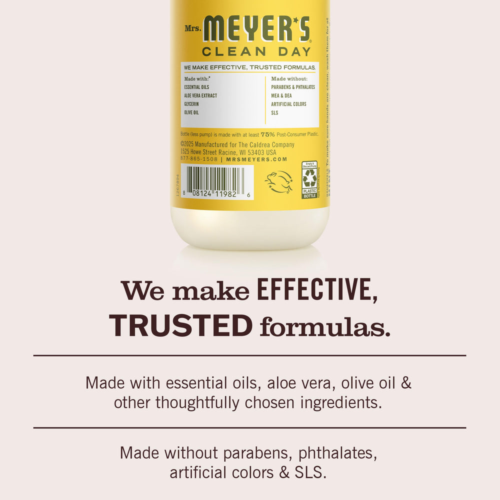 Mrs. MEYER'S foam in hand showing gentle lather and moisturized feel