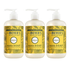 Mrs. MEYER'S front packaging showing three bottles and clear benefits