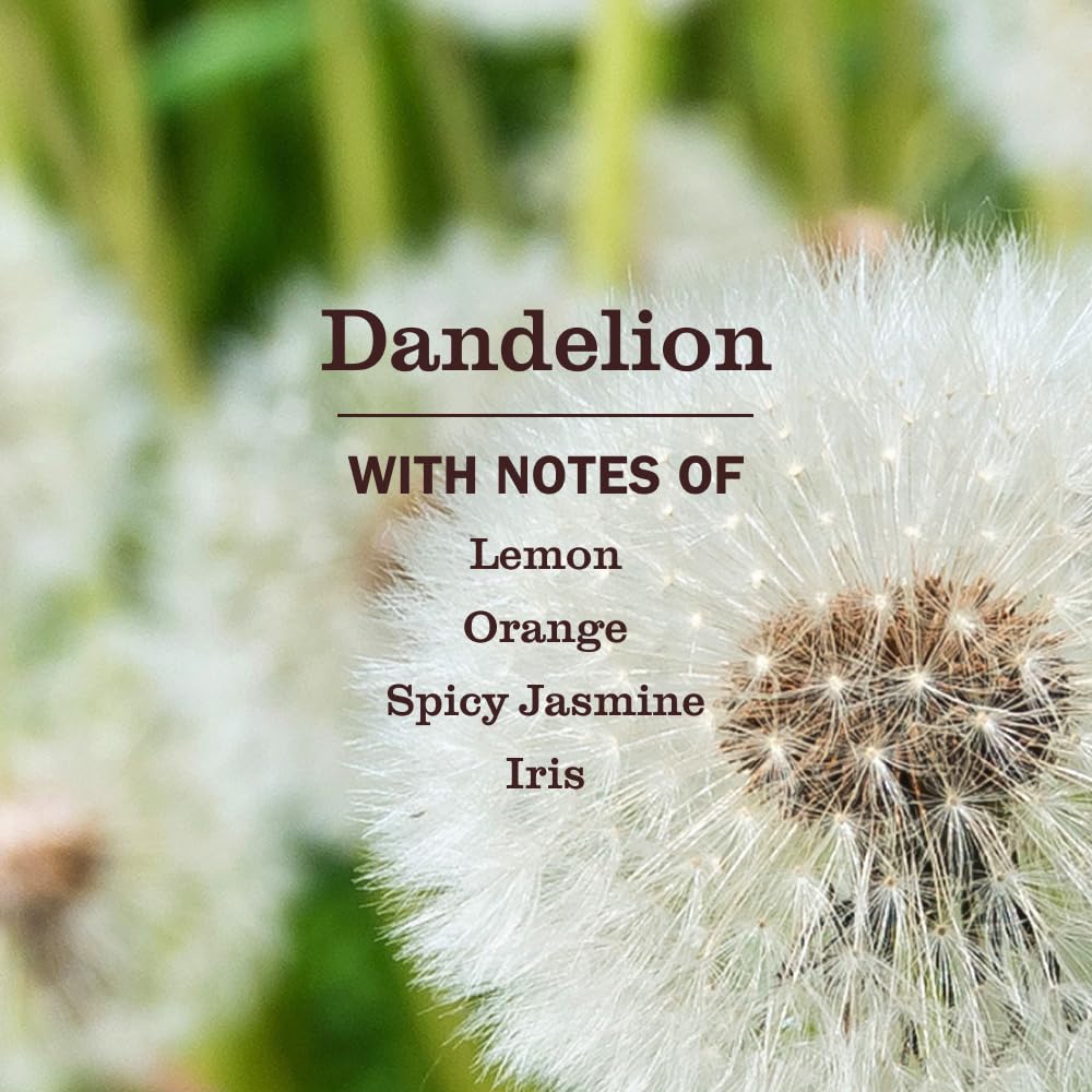 Mrs. MEYER'S label closeup highlighting dandelion scent and ingredients