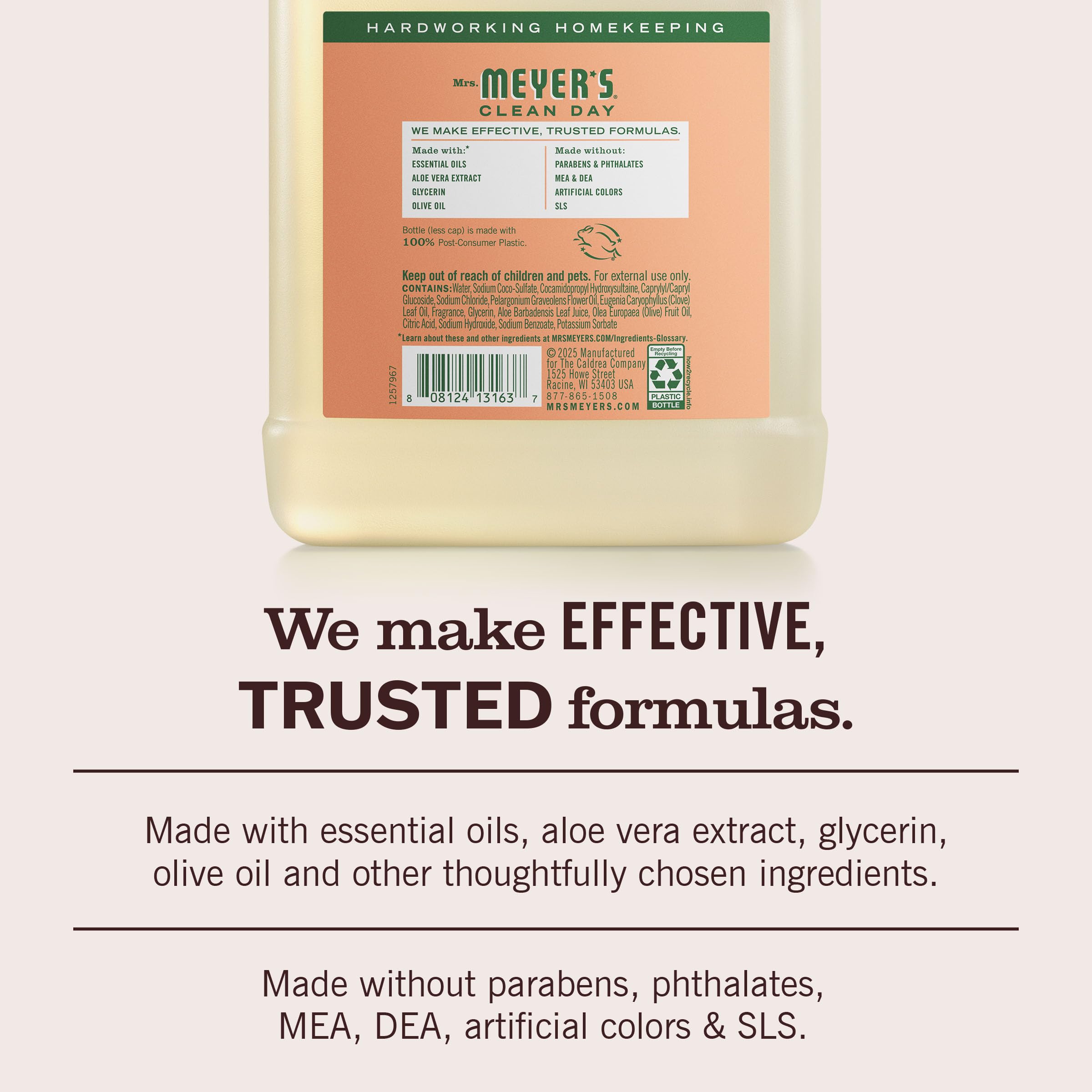 Close-up of Mrs. Meyer's soap texture highlighting gentle, moisturizing lather and skin comfort