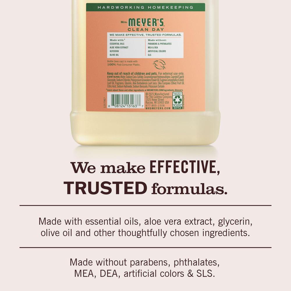 Close-up of Mrs. Meyer's soap texture highlighting gentle, moisturizing lather and skin comfort