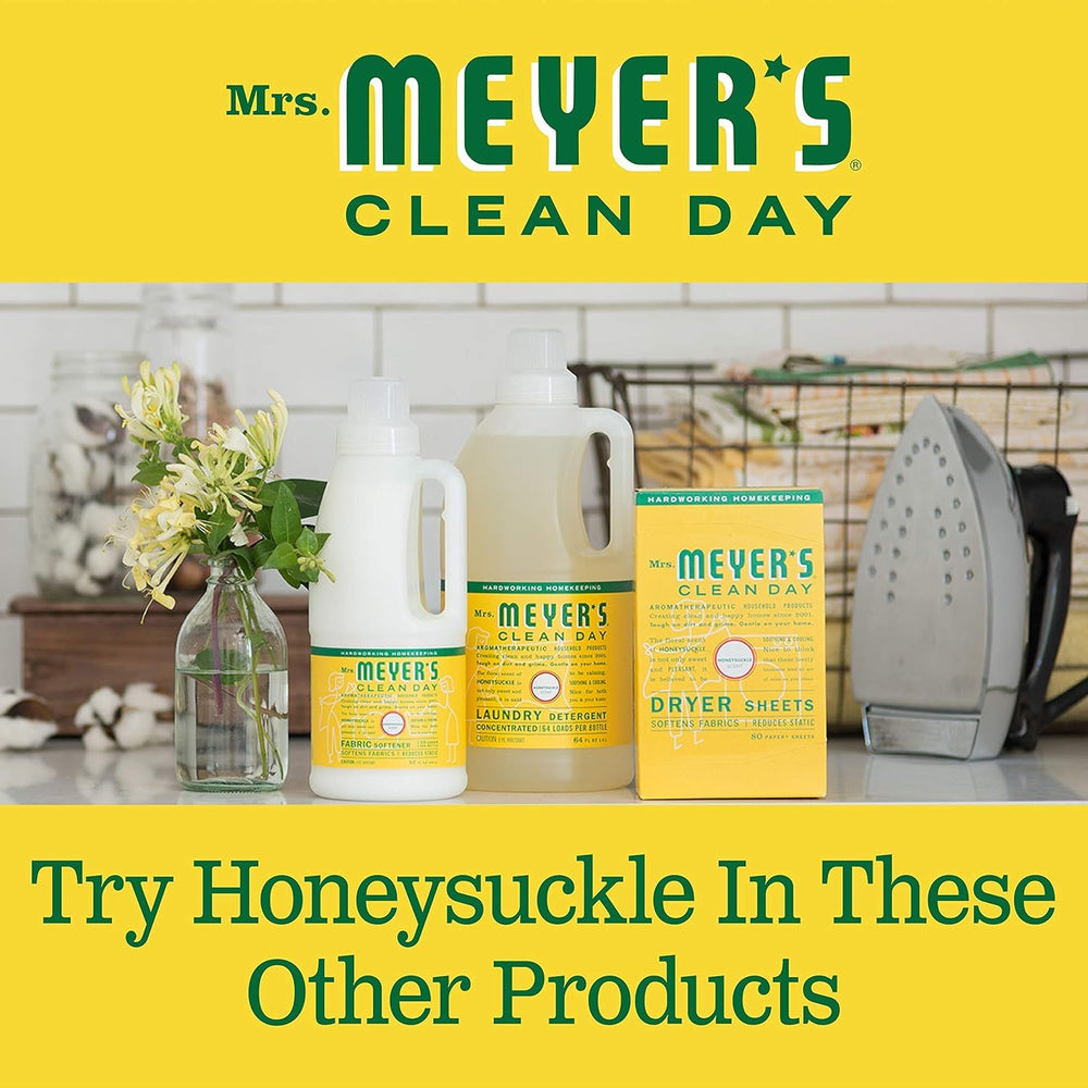 Bathroom counter styled with Mrs. Meyer's honeysuckle offering a fresh, sunny atmosphere