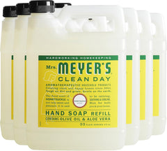 Mrs. Meyer's honeysuckle refill bottle front view showing label and scent benefit