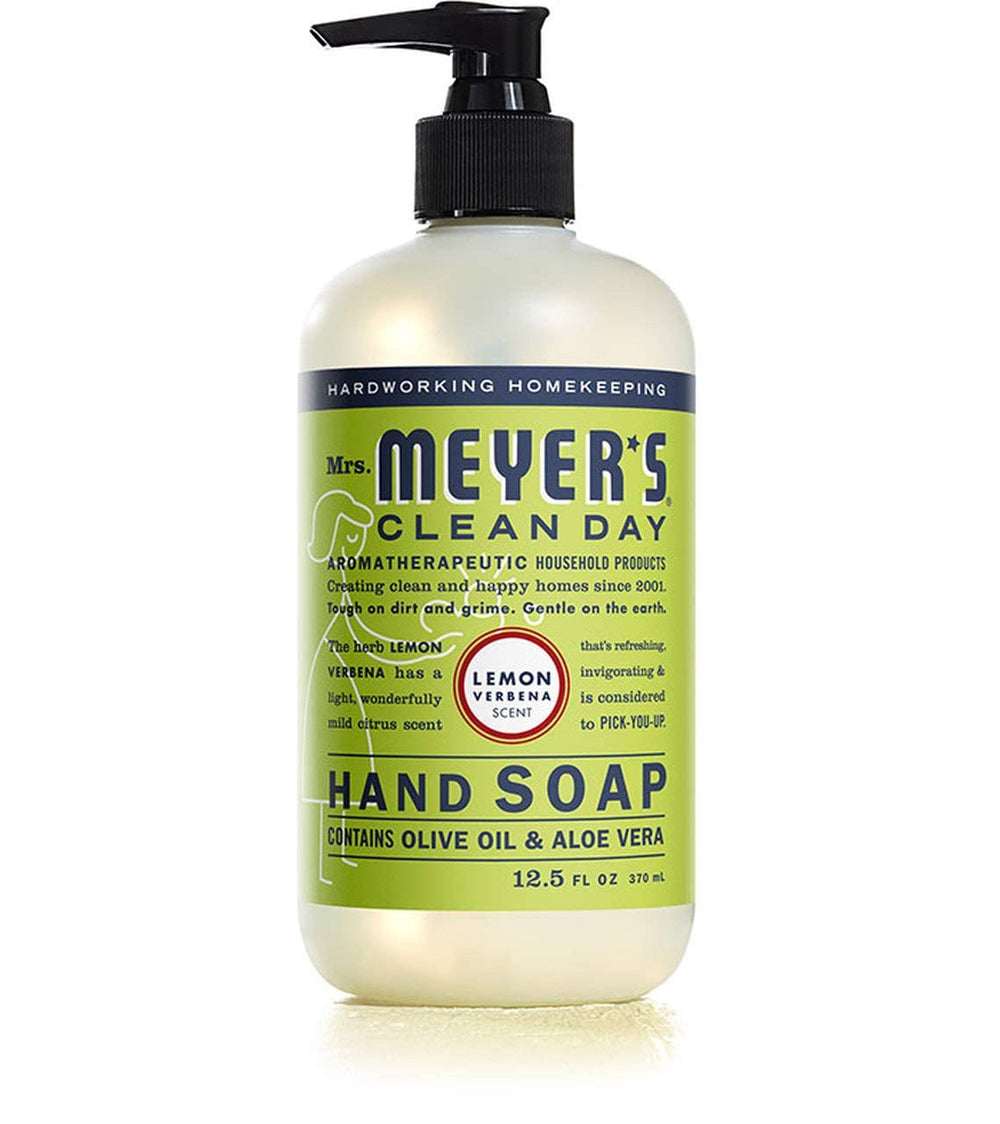 Mrs. MEYER'S ingredient label highlighting olive oil and aloe vera for nourishing skin benefits
