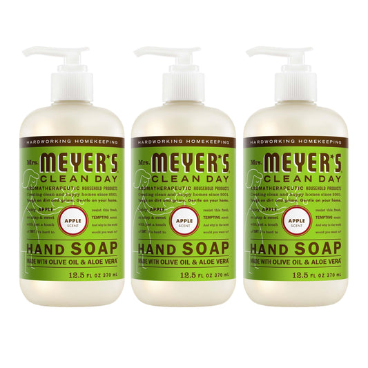 Mrs. Meyer's bottle front view showing Juicy Apple scent and inviting design benefit