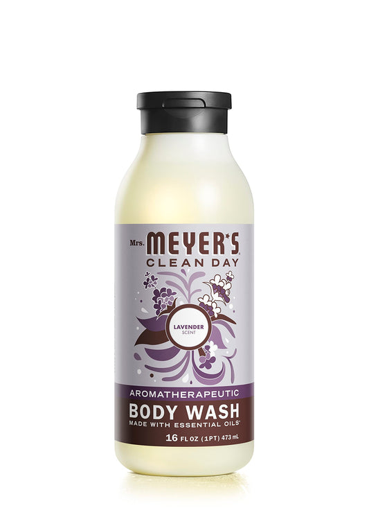 Mrs. Meyer's lavender bottle front view showing label and scent benefit