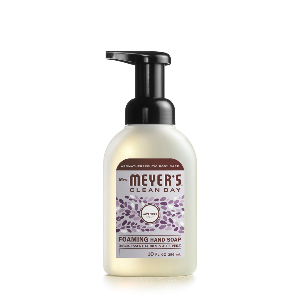 Mrs. MEYER'S front bottle view showing Lavender label and tidy packaging benefit
