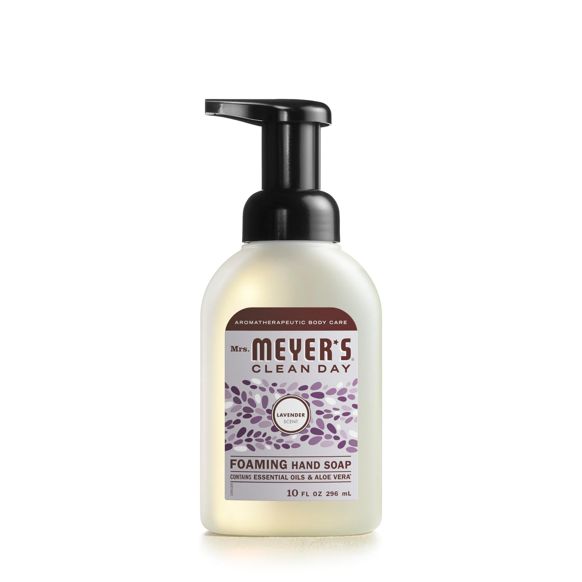 Mrs. MEYER'S front bottle view showing Lavender label and tidy packaging benefit