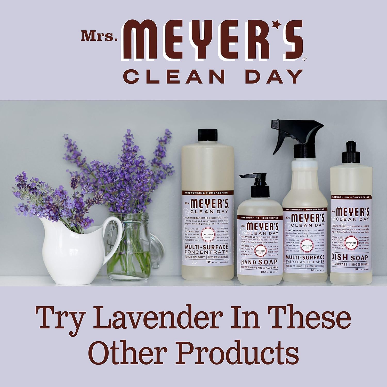 Mrs. MEYER'S next to household items showing 33 oz scale for value