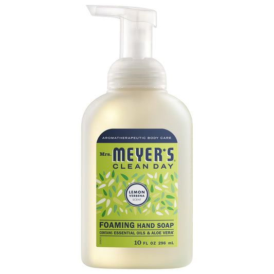 Mrs. Meyer's front bottle showing lemon verbena scent and benefits