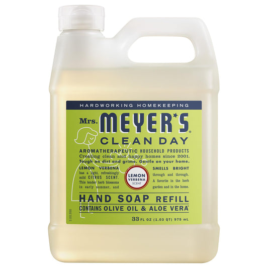 Mrs. MEYER'S front label showing Lemon Verbena refill and clear volume