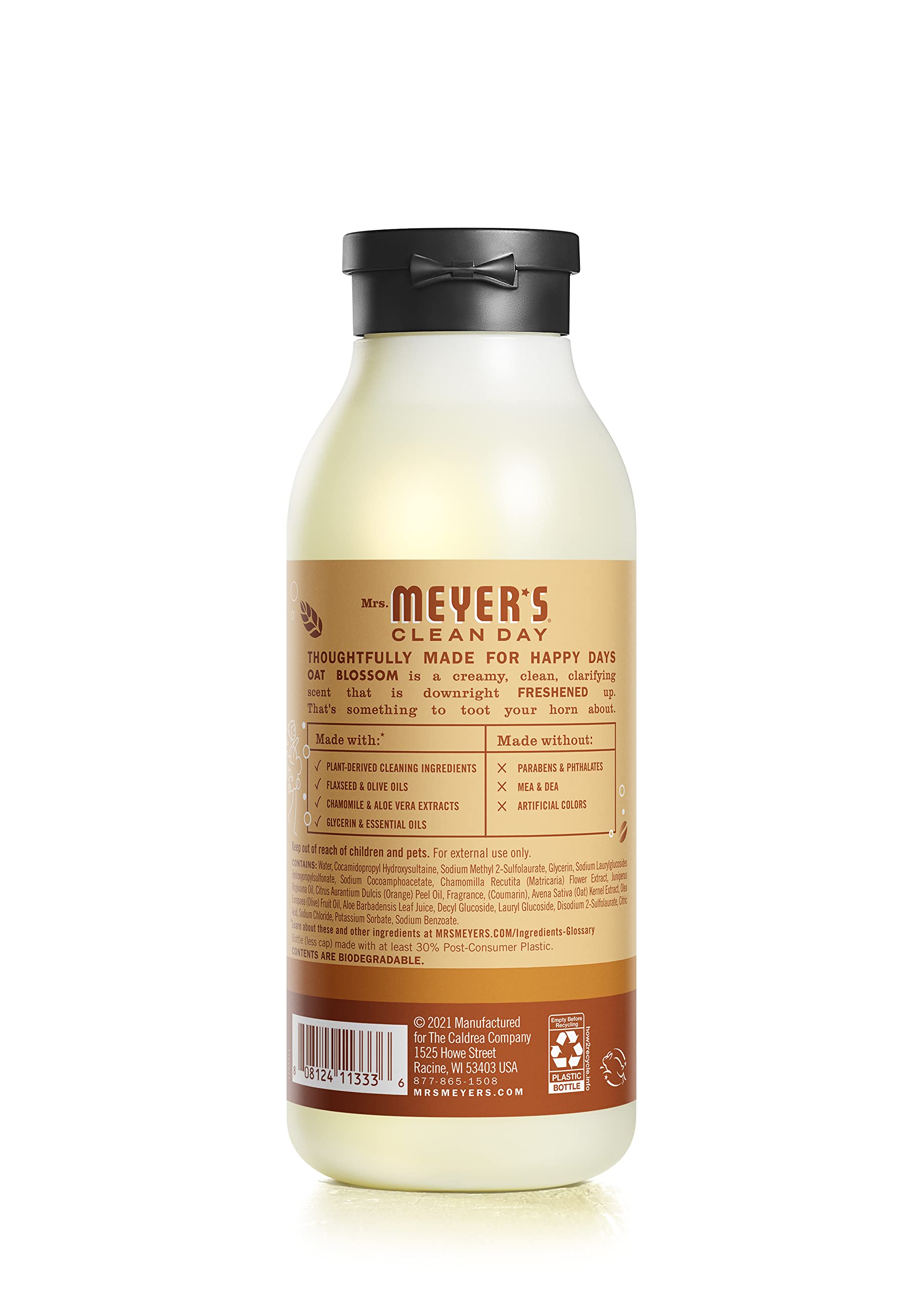 Mrs. Meyer's bottle being poured to show creamy lather and moisturizing effect