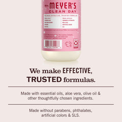 Mrs. Meyer's label ingredients list highlighting essential oils and cruelty-free benefit