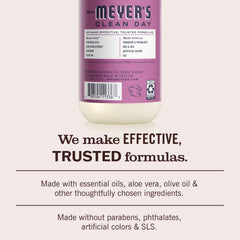 Mrs. MEYER'S back label displaying ingredients and clean formulation benefits