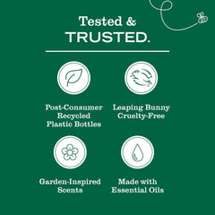 Mrs. MEYER'S back label showing ingredients and recycled bottle information