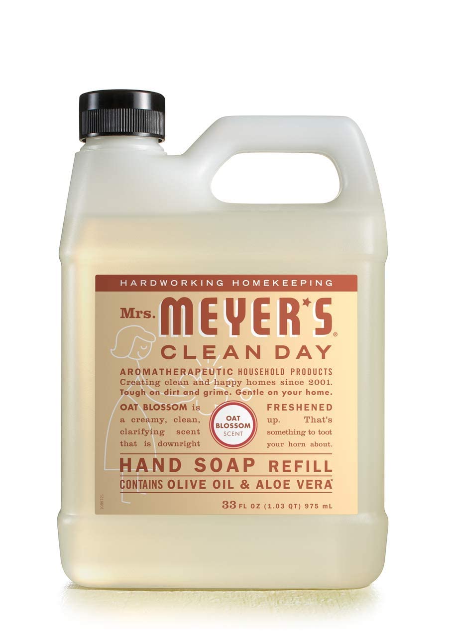 Mrs. MEYER'S refills staged by a sink demonstrating easy refill convenience
