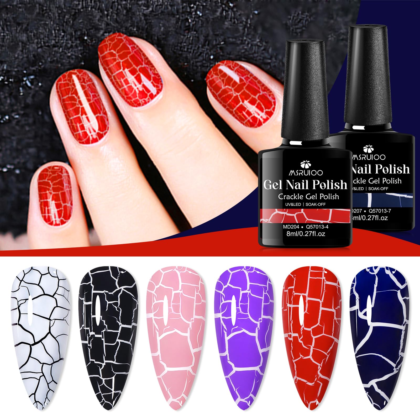 MSRUIOO applying crackle gel on nail with brush for easy DIY styling