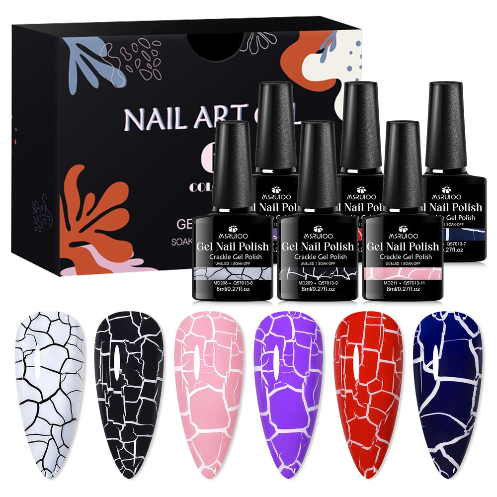 MSRUIOO front packaging of 6PCS crackle gel set showing color variety and convenience